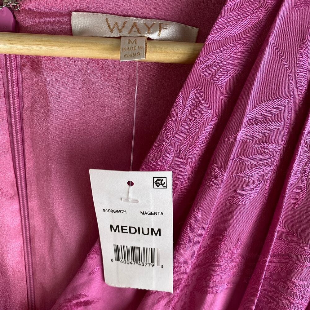 NWT WAYF Attina Faux Wrap Mini Dress Magenta Pink Long Sleeve Medium - Picture 13 of 16